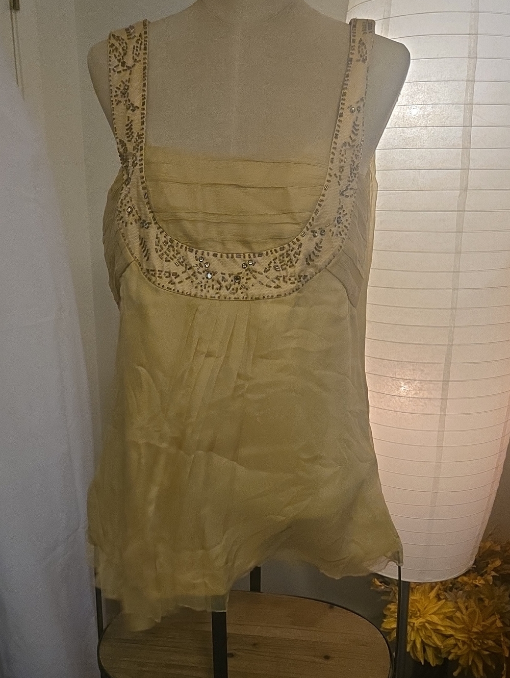 Spenser Jeremy Satin Shell Tank Top in Champagne. Size XL.